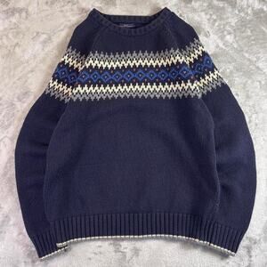 American Eagle Fair Isle Sweater Mens Large Athletic Fit Navy Wool Blend Winter